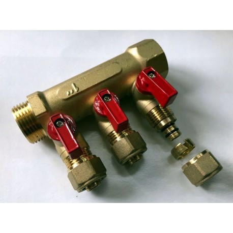 PEX ROZDZIELACZ 1"x16 - 3 OBWODY DO CIEPŁEJ WODY