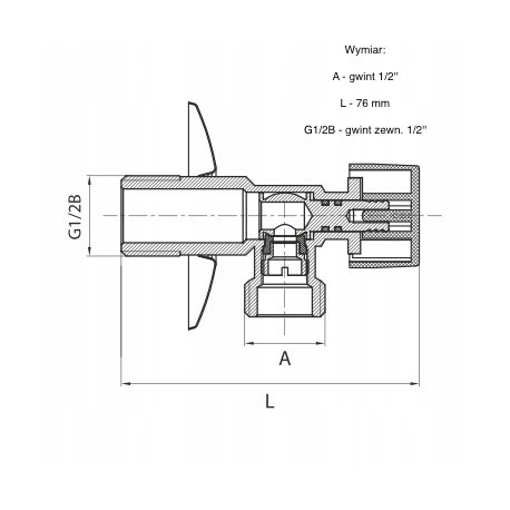 ZAWÓR KULOWY KĄTOWY DO BATERII 1/2X1/2 CHROM