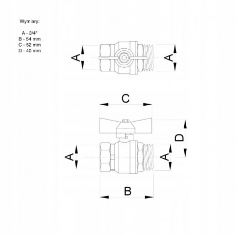 ZAWÓR KULOWY 3/4 CALA WZ MOTYL Z DŁAWICĄ