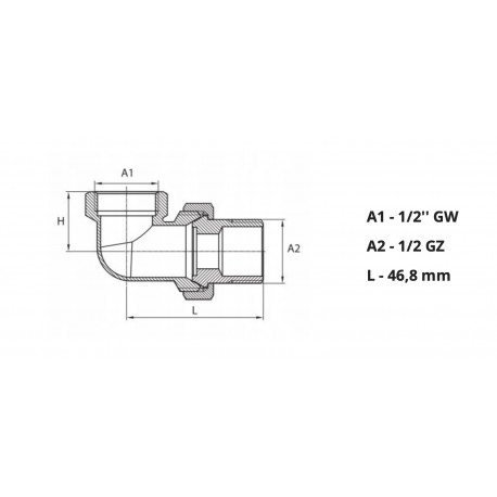 ŚRUBUNEK KĄTOWY MOSIĘZNY 1/2 STOŻEK