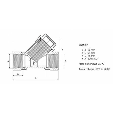 FILTR SKOŚNY -1/2". DO GAZU CHROM.