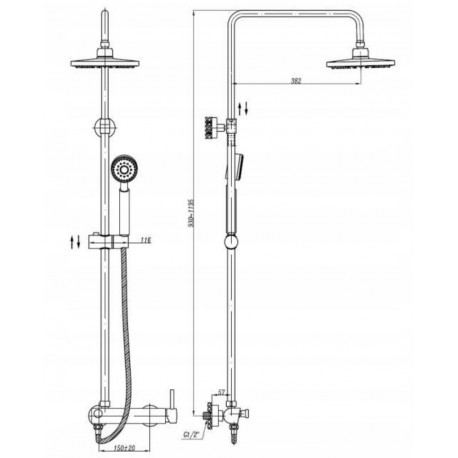 KOMPLET NATRYSKOWY Z DESZCZOWNIĄ OKRĄGŁĄ, RURKA SS - MIESZACZ CERAMICZNY/BATERIA MECH. EN 817