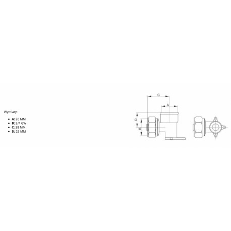 PEX KOLANO Z ŁAPKAMI 20X3/4 GW
