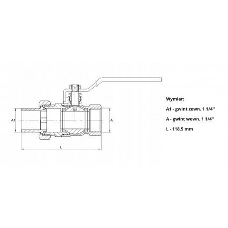 ZAWÓR KULOWY 1 1/4'' ZE ŚRUBUNKIEM RĄCZKA HISZPAN