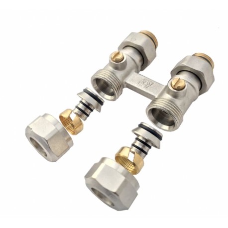 ZAWÓR PODWÓJNY ZESPOLONY 1/2X3/4 PLUS ADAPTERY PEX