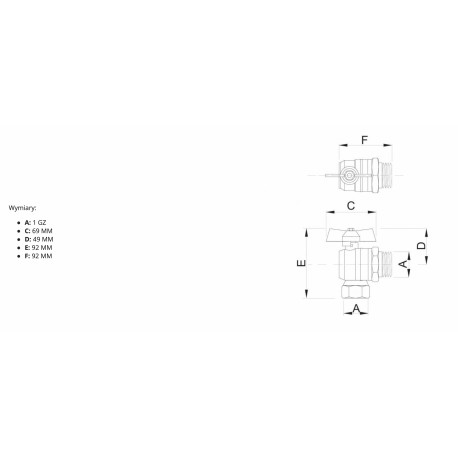 ZAWÓR KULOWY ZE ŚRUBUNKIEM Z DŁAWICĄ KĄTOWY MOTYL 1 CAL