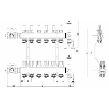 ROZDZIELACZ DO OGRZEWANIA PODŁOGOWEGO 11 OBWODÓW