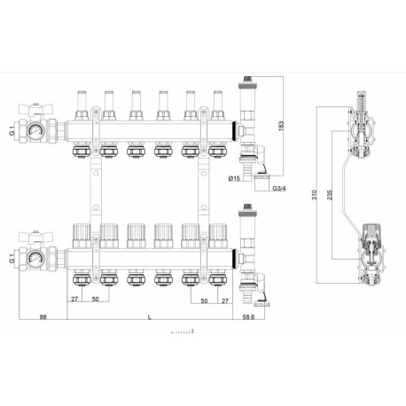ROZDZIELACZ DO OGRZEWANIA PODŁOGOWEGO 12 OBWODÓW