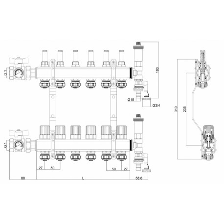 ROZDZIELACZ DO OGRZEWANIA PODŁOGOWEGO 9 OBWODÓW