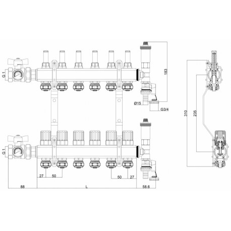 ROZDZIELACZ DO OGRZEWANIA PODŁOGOWEGO 7 OBWODÓW
