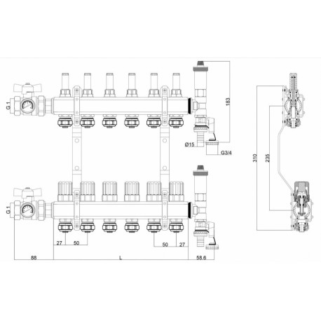 ROZDZIELACZ DO OGRZEWANIA PODŁOGOWEGO 6 OBWODÓW