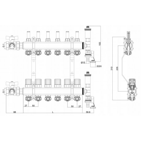 ROZDZIELACZ DO OGRZEWANIA PODŁOGOWEGO 3 OBWODY