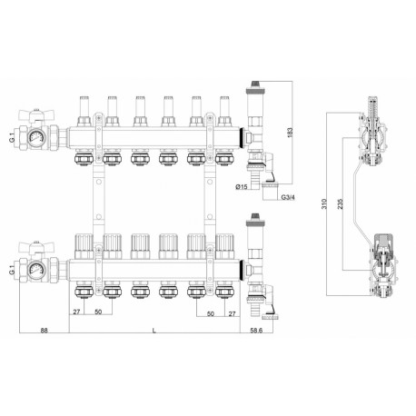 ROZDZIELACZ DO OGRZEWANIA PODŁOGOWEGO 2 OBWODY