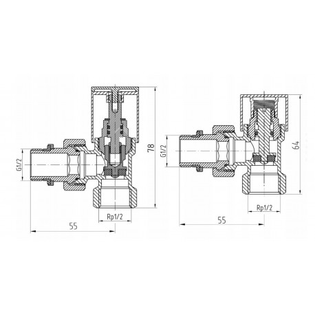 ZESTAW ZAWORY GRZEJNIKOWE KĄTOWE ANTRACYT PREMIUM