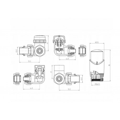 ZAWÓR OSIOWY TERMOSTATYCZNY ANTRACYT PRAWY