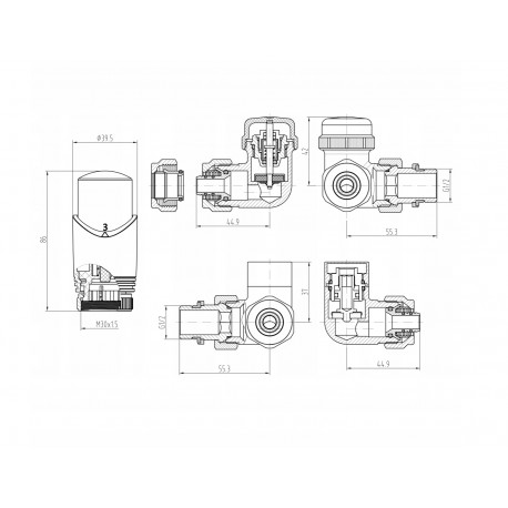 ZAWÓR OSIOWY TERMOSTATYCZNY BIAŁY LEWY