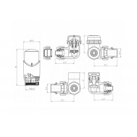 ZAWÓR OSIOWY TERMOSTATYCZNY CHROMOWANY LEWY
