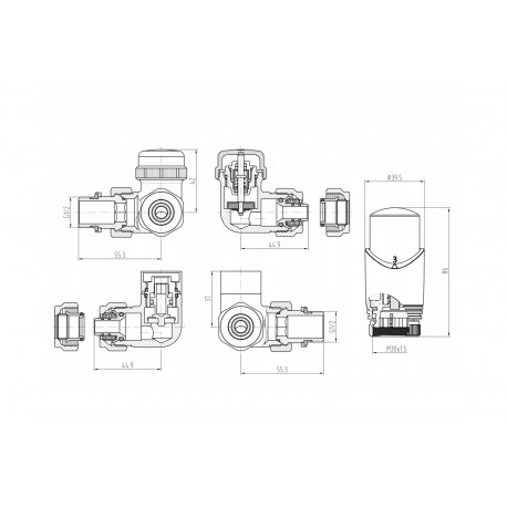 ZAWÓR OSIOWY TERMOSTATYCZNY CHROM PRAWY