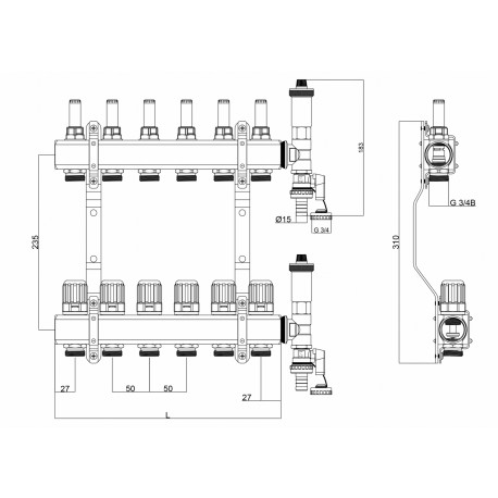 ROZDZIELACZ DO OGRZEWANIA PODŁOGOWEGO 12 OBWODÓW