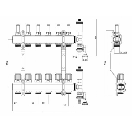 ROZDZIELACZ DO OGRZEWANIA PODŁOGOWEGO 13 OBWODÓW