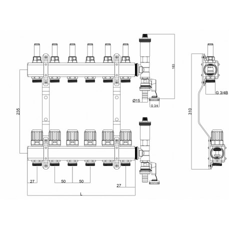 ROZDZIELACZ DO OGRZEWANIA PODŁOGOWEGO 2 OBWODY