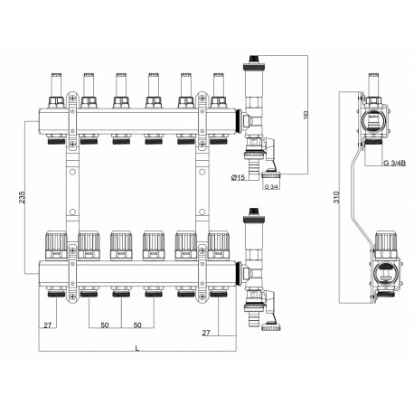 ROZDZIELACZ DO OGRZEWANIA PODŁOGOWEGO 7 OBWODÓW