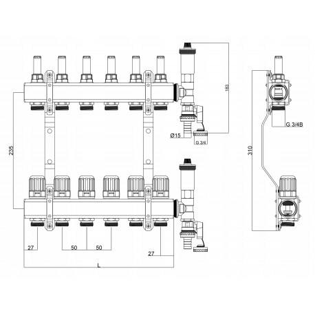 ROZDZIELACZ DO OGRZEWANIA PODŁOGOWEGO 8 OBWODÓW