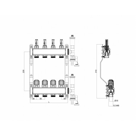 ROZDZIELACZ DO OGRZEWANIA PODŁOGOWEGO ZE STALI NIERDZEWNEJ 12 OBWODÓW