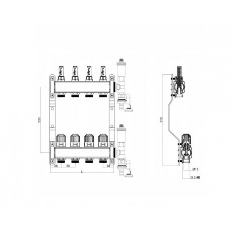 ROZDZIELACZ DO OGRZEWANIA PODŁOGOWEGO ZE STALI NIERDZEWNEJ 2 OBWODY