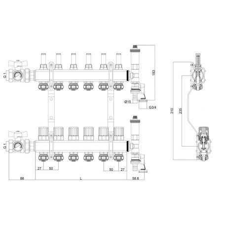 ROZDZIELACZ DO OGRZEWANIA PODŁOGOWEGO 14 OBWODÓW