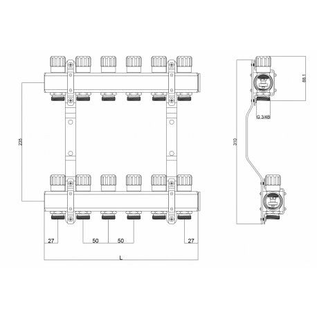 ROZDZIELACZ Z ZAWORAMI REGULUJĄCYMI 10 OBWODÓW