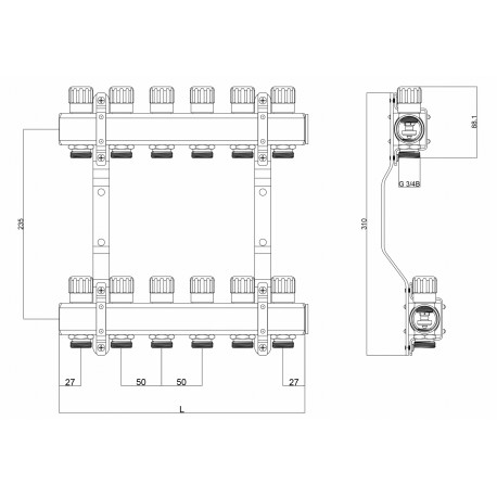 ROZDZIELACZ Z ZAWORAMI REGULUJĄCYMI 11 OBWODÓW