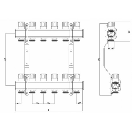 ROZDZIELACZ Z ZAWORAMI REGULUJĄCYMI 13 OBWODÓW