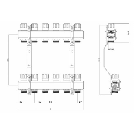 ROZDZIELACZ Z ZAWORAMI REGULUJĄCYMI 2 OBWODY
