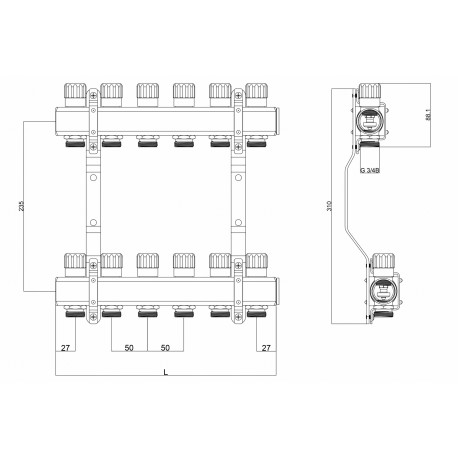 ROZDZIELACZ Z ZAWORAMI REGULUJĄCYMI 5 OBWODÓW