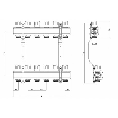 ROZDZIELACZ Z ZAWORAMI REGULUJĄCYMI 6 OBWODÓW