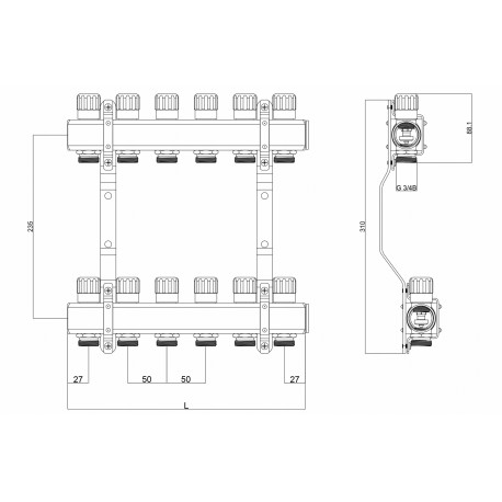 ROZDZIELACZ Z ZAWORAMI REGULUJĄCYMI 7 OBWODÓW