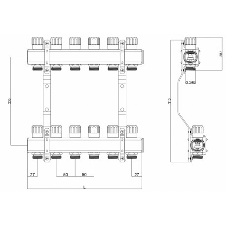 ROZDZIELACZ Z ZAWORAMI REGULUJĄCYMI 9 OBWODÓW