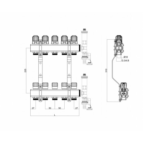 ROZDZIELACZ Z ZAWORAMI REGULUJĄCYMI 6 OBWODÓW