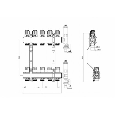 ROZDZIELACZ Z ZAWORAMI REGULUJĄCYMI 10 OBWODÓW